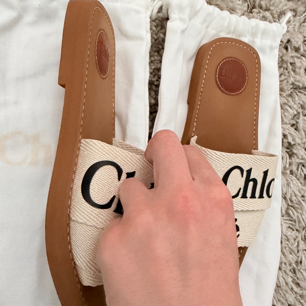Chloé Woody Logo Slide Sandals Size 38 - Picture 2 of 8